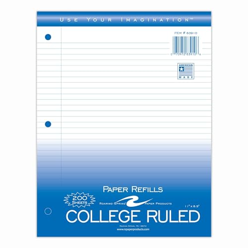 Roaring Spring Loose Leaf Paper, 200 Sheets Per Pack, 8"x11" White 15# College Ruled Notebook Filler Paper With Margin, 3-hole Punched, Proudly Made in the USA (Pack of 12) - size: 200 Sheets (Pack of 12), style: Case
