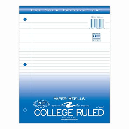 Roaring Spring Loose Leaf Paper, 200 Sheets Per Pack, 8"x11" White 15# College Ruled Notebook Filler Paper With Margin, 3-hole Punched, Proudly Made in the USA (Pack of 12) - size: 200 Sheets (Pack of 12), style: Case