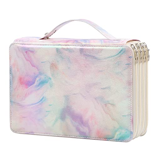 Portable Colored 200 Slots Pencil case Organizer with Printing Pattern for Watercolor Pens or Markers, Pencil Case Organizer for Artist - color: Marble-Purple, size: 200
