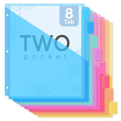 SKYDUE Binder Dividers with Tabs and Pockets,8 Tab Dividers for 3 Ring Binder, Plastic Binder Dividers with 2 Pockets & 16 Blank Labels, Blue - color: Style A(blue)