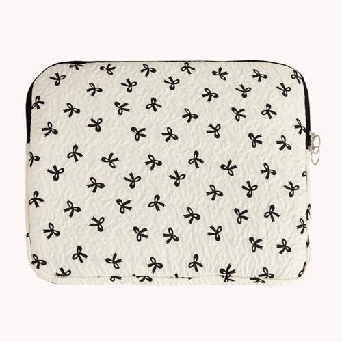 Cute Bow Laptop Sleeve 13.3 Inch, Puffy Quilted Protective Case with Bowknot, Aesthetic Padded Computer Cover Compatible with Mac-Book Air Pro, iPad - color: Black White