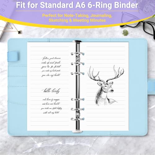 Antner A6 Lined Refill Paper 6-Hole Planner Inserts for A6 6-Ring Refillable Notebook Binder, 135 Sheets/270 Pages Wide Ruled Loose Leaf Filler Paper with 12 PCS Binder Dividers for Journal Notes - color: Lined Paper