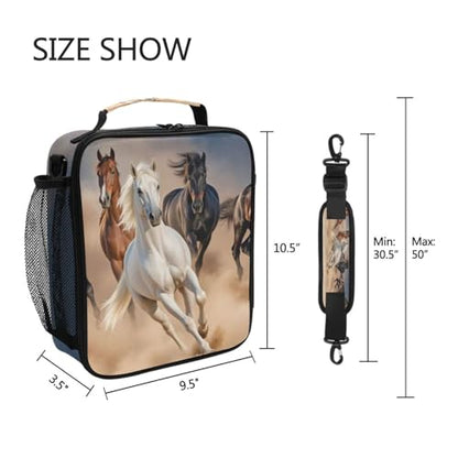 ALAZA Desert Horses Lunch Box Girls Boys Insulated Lunch Bag Reusable Lunch Cooler Tote Kit Freezable Shoulder Strap Waterproof Thermal Meal for School Picnic - color: D09