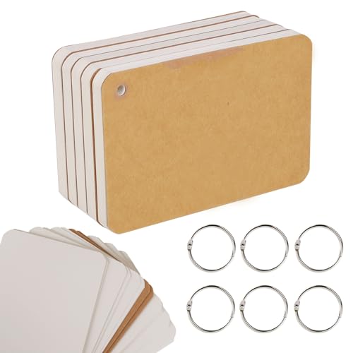 zmybcpack 6 Pack 4x6 Inch Blank Flash Cards with Binder Rings | Blank Easy Flip Index Card Mini Study Note Cue Cards for Studying, 60 Sheets Each Pack - size: 4"x6"(6pack Blank,Cream)