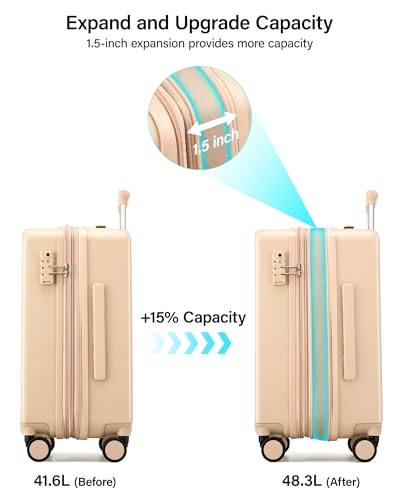 Hanke 20 Inch Expandable Carry On Luggage, 22x14x9 Airline Approved, TSA Lock Hard Shell Lightweight Suitcase for Men Women (Cuba Sand) - color: Cuba Sand, size: 20 Inch EXT