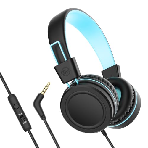 MEE audio KidJamz KJ55 Wired Children’s Headphones with 3.5mm Plug, Colorful Graphics, Volume Limiter & Mic, Adjustable On-Ear Kids Headset for Online Learning/School/Travel/Tablet (Plain Black) - color: Plain Black, style: Standard