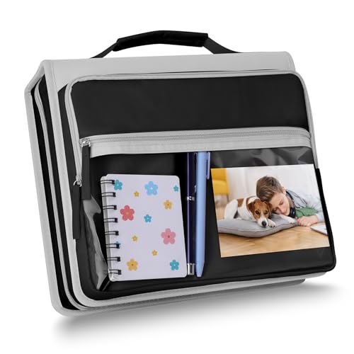 Ndsox Zipper Binder 3 Ring with Handle, 2 Inch O-Ring Document Organizer Middle School Binder with Zipper for Students, 5-Tab Expanding File Folder & 2 Mesh Pouches, DIY Clear Front Pocket, Black - color: Black