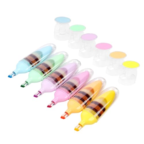 6 Pcs Scented Highlighters Pens,Cute Design Assorted Colors Highlighter Set,Transparent Widen Chisel Tip,Dry-Quickly,No Bleed,Ideal for Office