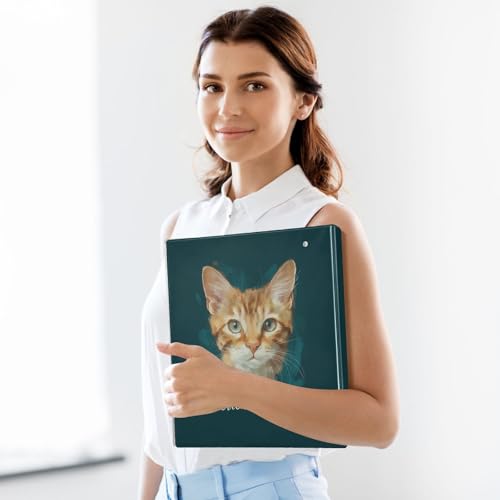 Fustylead American Shorthair Cat 3 Ring Binder, D-Rings 1.5" Hardcover Folder, Fits 200 Sheets of A4 Paper, Durable Clipboard & Clean View with Inside Pockets for School Home Office - size: 12.4x10.63x2.36 Inch-1 Pack