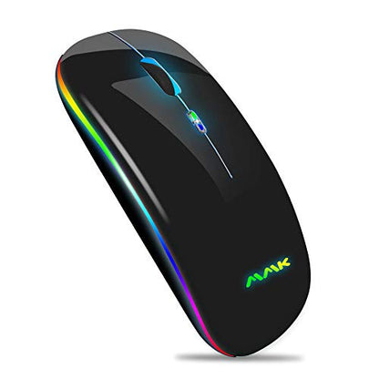 Wireless Bluetooth Mouse for Laptop, Rechargeable Mouse 2.4G USB Optical Wireless Mouse, LED Slim Dual Mode(Bluetooth 5.0 and 2.4G) Wireless for Laptop, PC, Mac OS, Android, Windows (Black) - color: Black