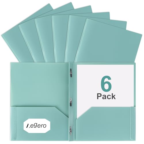 Aegero Folders with Pockets and Prong with Fasteners (6 Pack,Grey Green),Durable Plastic Pocket Folders with Prongs,Tear Resistant,2 Pocket 3 Prong Folders for Schoolwork & Office,Letter Size - color: Grey Green, size: 1 Set（6pack）