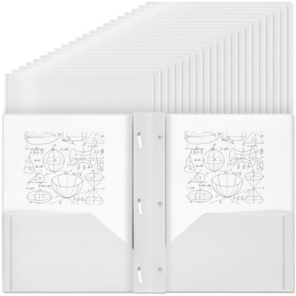 Lincia 100 Pcs Plastic Folders with Pockets and Prong Folders with Prongs 2 Pockets for Office, School for Students, Teachers, Office Workers(White) - color: White