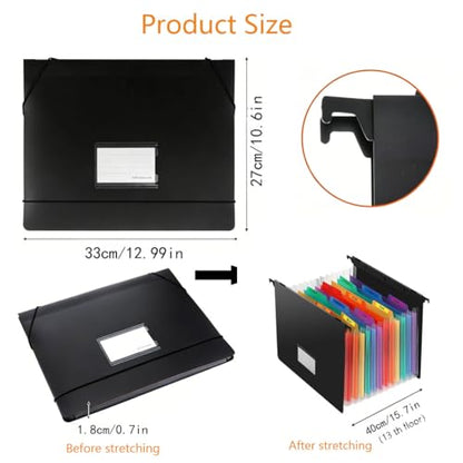 Expanding Hanging File Folders Extra Capacity Filing Folders 13 Accordion Pockets Accordian Plastic Heavy Duty Black Organizer File