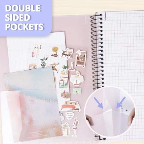ONAVIA A5 Spiral Notebook, 1 Subject, 5 Pack, 5x5 Graph Ruled, Poly Cover, 5.8" x 8.3", 80 Sheets, Durable Divider Pocket, 90 GSM Thick Paper, for School, Students, Math, Engineering, Multicolors
