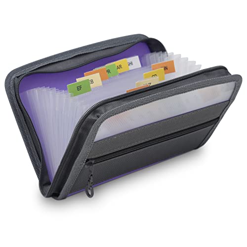 NAFY Small Accordion File Organizer,A6 Size 13 Pockets Coupon Receipt Holder Organizer wallet with Zipper,8X5.3 Inches Portable Accordion Expanding Folders Wallet for Coupon,Receipt,Bills,Cash(Purple) - color: Purple