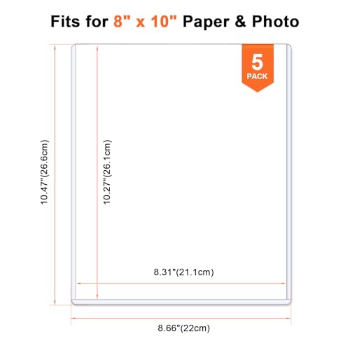 Ndsox 5 Pack 8" x 10" Rigid Print Protectors Clear Hard Plastic Sheet Protectors Top Loading for Photographs, Photo Papers, Posters, Prints, Birth Certificates, Heavy Duty No-Hole Rigid Photo Sleeves - size: 8" x 10"
