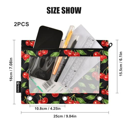 2 Pack Pencil Pouch for 3 Ring Binder Red Cherry Pencil Case Pouch with Clear Window Zipper Binder Pencil Pouches Pen Bag for Office School Supplies - color: Red Cherry