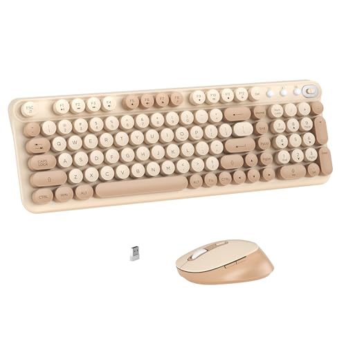Links9+ Wireless Keyboard and Mouse Combo, Full Sized (Milk Tea) | Retro Typewriter Keyboard Style, 2.4G USB Receiver, Plug-and-Play, Keyboard Mouse Set for PC, Laptop, Tablet, Windows and MAC - color: Milk Tea