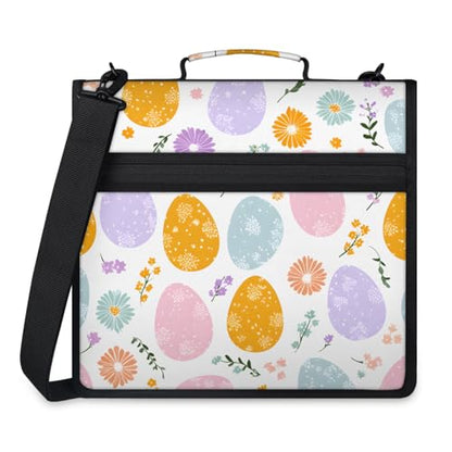 Easter Day Eggs Zipper Binder, 3 D-Ring Expanding File Folder with Handle & Adjustable Shoulder Strap, 400 Sheets Capacity Multi-Pocket Organizer for 13 Inch Laptop - color: Easter Day Eggs