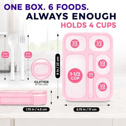 kinsho Glitter Bento Box Lunch Box for Kids Girls, Cute School Snack Meal Prep Container for Lunches, Pink - color: Pink Glitter