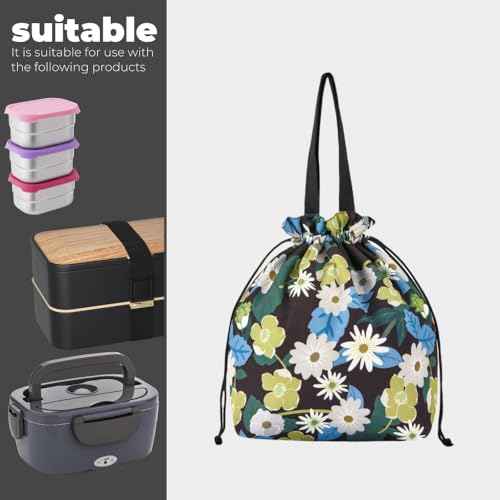 Double-Handle Lunch Bag, Insulated Waterproof Reusable Tote for Women/Students, Fits 2 Bento Boxes + Water Bottle - Ideal for School/Office/Picnic(Daisy) - color: Daisy