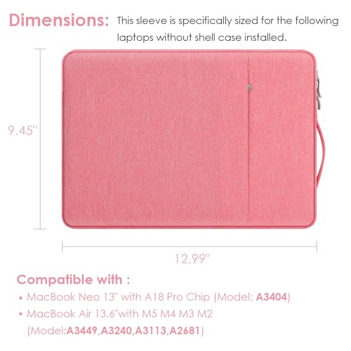 Laptop Sleeve Case for MacBook Air 13.6" & MacBook Pro 13.3" with Handle | WaterProof, with Accessory Pocket, Scratch-resistant,Soft Velvet Lining,Canvas Surfase,for Travel,Home,Office(Pink) - color: Pink