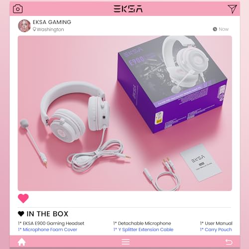 EKSA E900 Gaming Headset with Microphone - PC Headset with Detachable Noise Canceling Mic, 3D Surround Sound, Wired Headphone for PS4, PS5, Xbox, Computer, Laptop, Switch, Handheld - color: Pink