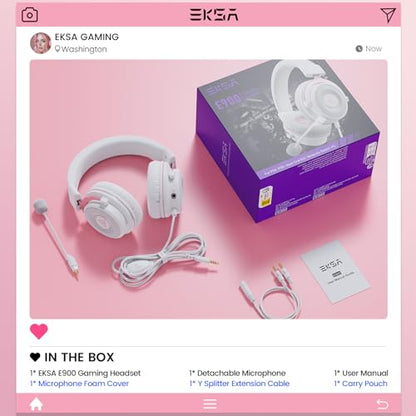 EKSA E900 Gaming Headset with Microphone - PC Headset with Detachable Noise Canceling Mic, 3D Surround Sound, Wired Headphone for PS4, PS5, Xbox, Computer, Laptop, Switch, Handheld - color: Pink
