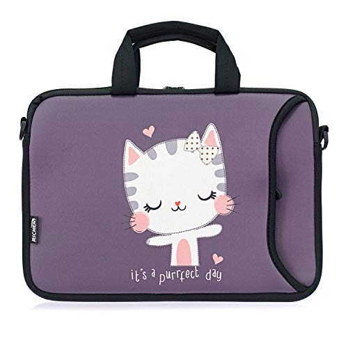 RICHEN 14 15 15.4 15.6 inch Laptop Shoulder Bag Notebook Handle Sleeve Neoprene Soft Carrying Travel Case with Accessories Pocket (14-15.6 inch, Cute Cat) - color: Cute Cat, size: 14-15.6 inch