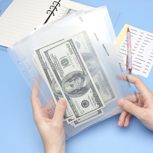 NatSumeBasics 12 A5 Binder Pocket Dividers with Tabs Zipless 5" x 8" Clear Cash Stuffing Envelopes Planner Inserts for 6 Ring Budgeting Accessories (12 A5)