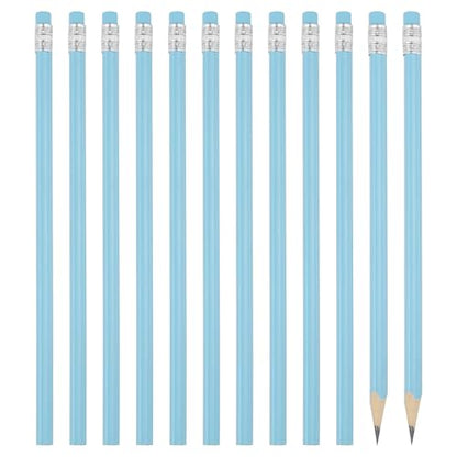 PATIKIL Round Pencils, 12 Pack Triangle HB Graphite Pencil Woodcase Wooden Pencils with Eraser for Classroom Office Writing Drawing Supplies, Blue - color: Blue