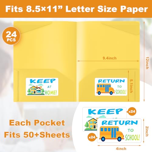 Henoyso 24 Pack Take Home Folders with 2 Pockets and Tabs, Plastic Classroom Communication Homework Folder School-to-Home with Clear Front Pocket for Students Parent Teacher Connector (Yellow) - color: Yellow