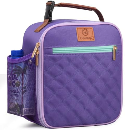 Genteen Kids Lunch Box Lunch bag for Girls, Boys, Teens Insulated Soft Mini Cooler with Bottle Holder, Lightweight Reusable Easy-Clean Back to School-Purple - color: Purple
