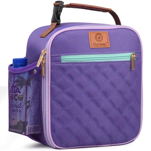 Genteen Kids Lunch Box Lunch bag for Girls, Boys, Teens Insulated Soft Mini Cooler with Bottle Holder, Lightweight Reusable Easy-Clean Back to School-Purple - color: Purple