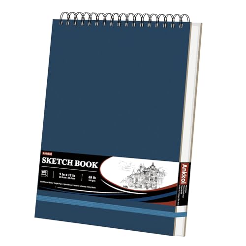9" x 12" Sketch Book, Hardcover Sketchbook, Top Spiral Bound Sketch Pad, 100 Sheets (68lb/100gsm) Drawing Paper Pad, Art Supplies for Adults for Kids Drawing Notebook. - color: Blue, size: 9"x12" - 1 Pack