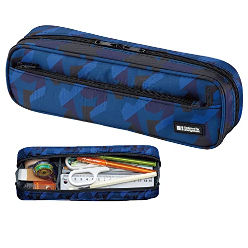 LIHIT LAB Large Capacity Zipper Long Pencil Case For School Office College, Big Capacity Pencil Bag Holder Adults Teen Boys Girls, Travel Cosmetics Storage, Navy Camo (A7552-132) - color: Navy Camo