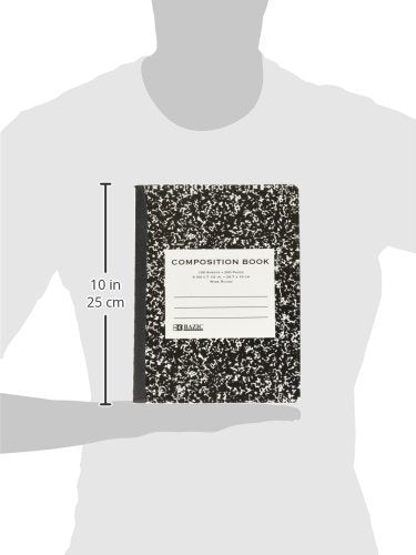 BAZIC Composition Book Wide Ruled 100 Sheet Black Marble Notebook, Writing Journal Comp Lined Notebooks for School, 1-Pack | 100 wide-ruled sheets (200 pages), sewn binding, 9.75 x 7.5 in - color: Black Marble, size: 1-Pack