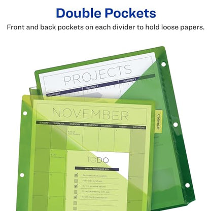 Avery 11907 Two-Pocket Insertable Dividers, Plastic, 8-Tab, Multi-Color