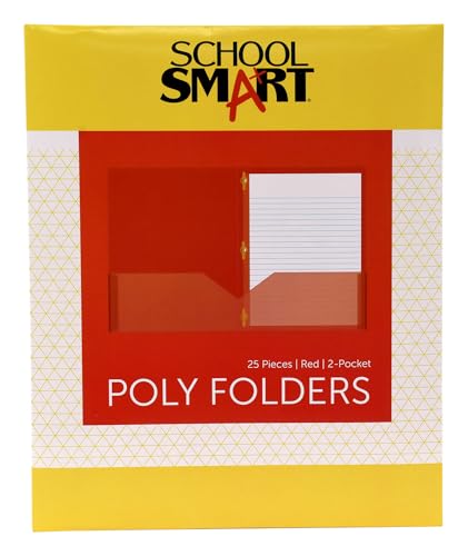 School Smart 2-Pocket Poly Folders with Fasteners, Red, Pack of 25 - color: Red, style: Fasteners