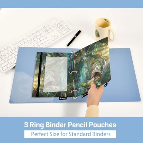 Largemouth Bass Fish Pencil Pouches for 3 Ring Binder, Zipper Binder Pencil Case, 2 Pack Clear Window Case Bag for Office Organizers - color: Largemouth Bass Fish