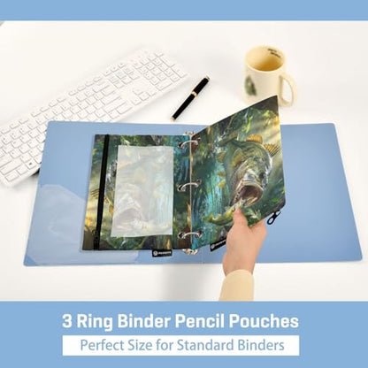 Largemouth Bass Fish Pencil Pouches for 3 Ring Binder, Zipper Binder Pencil Case, 2 Pack Clear Window Case Bag for Office Organizers - color: Largemouth Bass Fish
