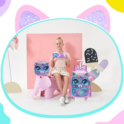 Meetbelify Rolling Backpack for Girls Backpacks with Wheels for Elementary School Students Kids 2 in 1 Travel Luggage Suitcase for Girls Age 8-10 - color: Flower