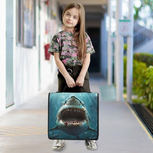 3 Ring Zipper Binder Shark Binder Organizer Portfolio with File and Shoulder Strap & Handle Large Capacity File Folder - color: Shark