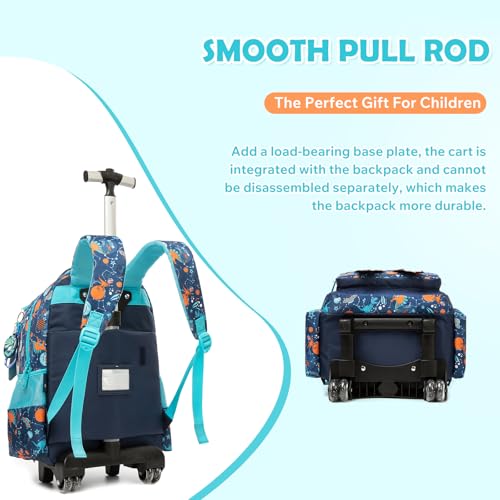 Kids Rolling Backpack for Boys Space Shuttle Trolley Suitcases Luggage with Wheels Bookbag Wheeled 3pcs Preschool Students Elementary Teenagers Lunch Box Pencil Case Blue for Age 5-10 - color: Blue-0201-houjian
