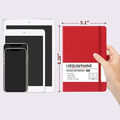 Ruled Notebook/Journal - Classic Lined Journal/Notebook, 5.3'' x 8.26'', Hardcover with Thick Paper, Banded + Pen Holder +Inner Pocket - Red - color: Red, size: Ruled