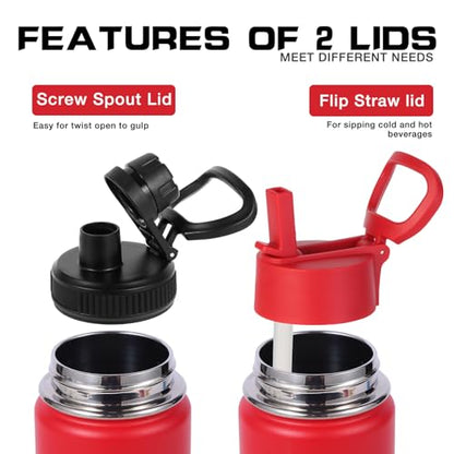 Volhoply 20oz Insulated Stainless Steel Water Bottle with Straw Lid, Kids Wide Mouth Double Wall Vacuum Cups with Handle,Reusable Outdoor Sports Metal Bottles,Travel Flask Keep Cold&Hotd(Red,1) - color: Red
