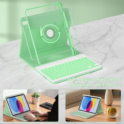 YBING Keyboard Case for iPad 10th Gen 10.9 inch(2022) & 11th Gen(A16, 2025), 7-Color Backlit Detachable Keypad & Rotatable Magnetic Case with Pencil Holder (Green) - color: Green