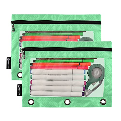 Binder Pouches,Navy Green Pencil Pouch for 3 Ring Binder 2 Pack Clear Pencil Bag with Zipper for Office School Supplies - color: Navy Green