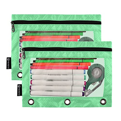 Binder Pouches,Navy Green Pencil Pouch for 3 Ring Binder 2 Pack Clear Pencil Bag with Zipper for Office School Supplies - color: Navy Green