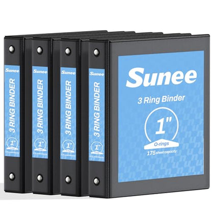 SUNEE 1 Inch Binders 3 Ring 4 Pack, PVC-Free Clear View 1" Binders (Fits 8.5x11 Inches) for School, Office & Home Use, Black - color: Black, size: 1 Inch, style: 4 Pack